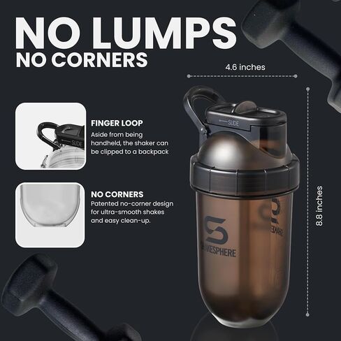 SHAKESPHERE Tumbler Tritan Protein Shaker Bottle and Smoothie Cup, 24 oz - Bladeless Blender Cup Purees Raw Fruit with No Blending Ball - Powder Mixer Shake Mixer for Pre Workout Gym (Clear Black) in Saudi Arabia
