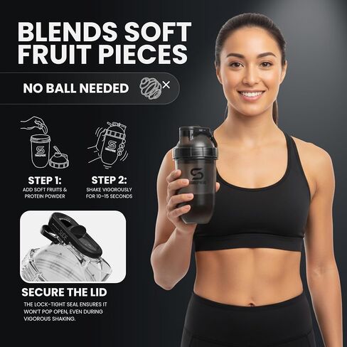 SHAKESPHERE Tumbler Tritan Protein Shaker Bottle and Smoothie Cup, 24 oz - Bladeless Blender Cup Purees Raw Fruit with No Blending Ball - Powder Mixer Shake Mixer for Pre Workout Gym (Clear Black) in Saudi Arabia