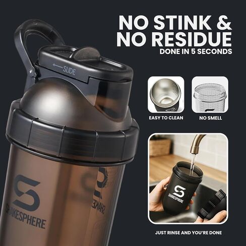 SHAKESPHERE Tumbler Tritan Protein Shaker Bottle and Smoothie Cup, 24 oz - Bladeless Blender Cup Purees Raw Fruit with No Blending Ball - Powder Mixer Shake Mixer for Pre Workout Gym (Clear Black) in Saudi Arabia