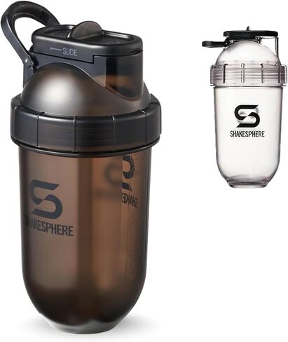 SHAKESPHERE Tumbler Tritan Protein Shaker Bottle and Smoothie Cup, 24 oz - Bladeless Blender Cup Purees Raw Fruit with No Blending Ball - Powder Mixer Shake Mixer for Pre Workout Gym (Clear Black) in Saudi Arabia