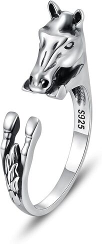 925 Sterling Silver Horse Ring Adjustable Horse Head Wrap Ring for Women Animal Hug Ring Equestrian Jewelry Gift for Horse Lovers in Saudi Arabia