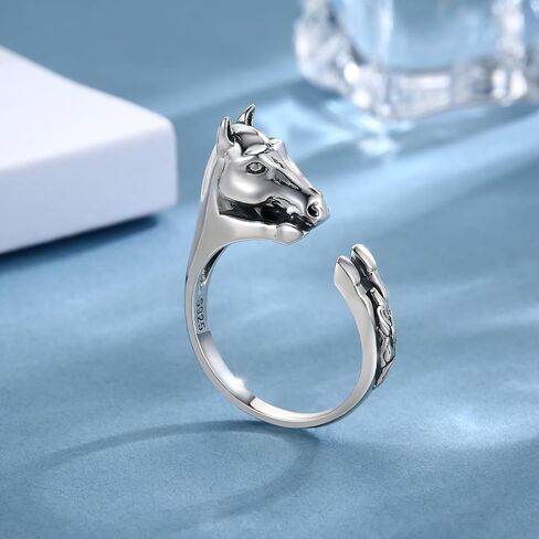 925 Sterling Silver Horse Ring Adjustable Horse Head Wrap Ring for Women Animal Hug Ring Equestrian Jewelry Gift for Horse Lovers in Saudi Arabia
