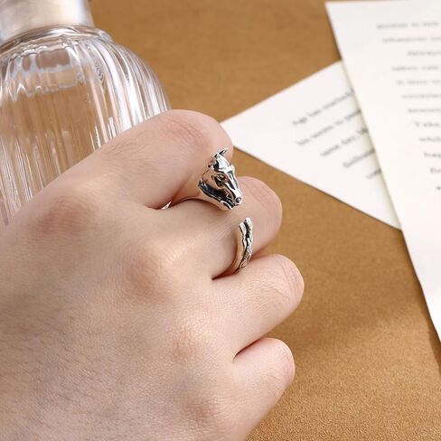925 Sterling Silver Horse Ring Adjustable Horse Head Wrap Ring for Women Animal Hug Ring Equestrian Jewelry Gift for Horse Lovers in Saudi Arabia