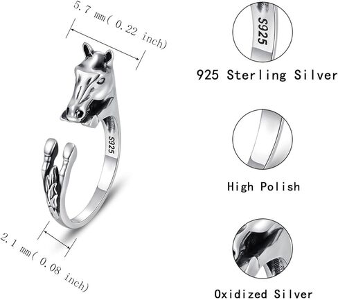 925 Sterling Silver Horse Ring Adjustable Horse Head Wrap Ring for Women Animal Hug Ring Equestrian Jewelry Gift for Horse Lovers in Saudi Arabia