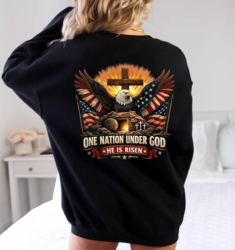 قميص وسويت شيرت He is Risen، قمصان يسوع الدينية لعيد الفصح، قميص One Nation Under God، الإيمان المسيحي، الحرية الأمريكية النسر هوديي للرجال والنساء، تي شيرت يوم الاستقلال بعلم الولايات المتحدة الأمريكية in Kuwait