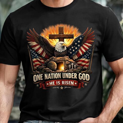 قميص وسويت شيرت He is Risen، قمصان يسوع الدينية لعيد الفصح، قميص One Nation Under God، الإيمان المسيحي، الحرية الأمريكية النسر هوديي للرجال والنساء، تي شيرت يوم الاستقلال بعلم الولايات المتحدة الأمريكية in Kuwait