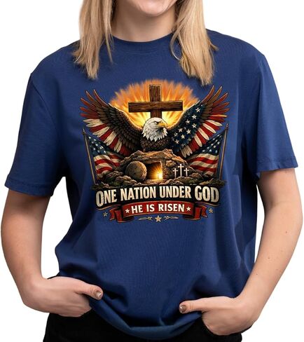 قميص وسويت شيرت He is Risen، قمصان يسوع الدينية لعيد الفصح، قميص One Nation Under God، الإيمان المسيحي، الحرية الأمريكية النسر هوديي للرجال والنساء، تي شيرت يوم الاستقلال بعلم الولايات المتحدة الأمريكية in Kuwait