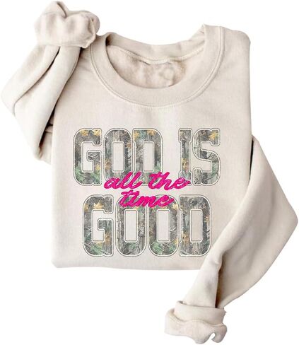 Camo Faith Sweatshirt Womens God is Good All The Time Sweatshirt For Christian in Kuwait
