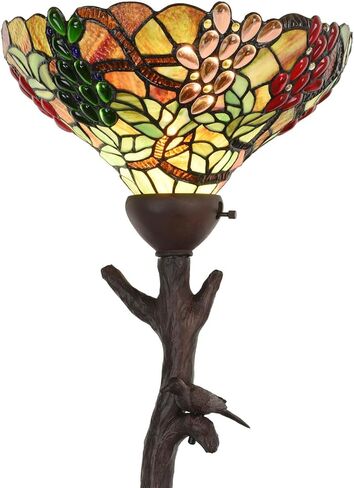 Bieye L10768 Grape Tiffany Style Stained Glass Torchiere Floor Lamp with 14 inches Lampshade, Bird on Branch Base, 70.5 inches Tall in Saudi Arabia