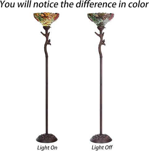 Bieye L10768 Grape Tiffany Style Stained Glass Torchiere Floor Lamp with 14 inches Lampshade, Bird on Branch Base, 70.5 inches Tall in Saudi Arabia