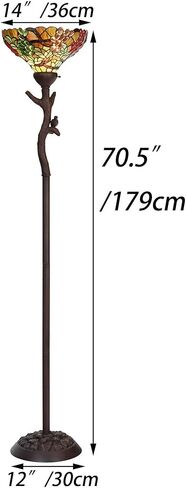 Bieye L10768 Grape Tiffany Style Stained Glass Torchiere Floor Lamp with 14 inches Lampshade, Bird on Branch Base, 70.5 inches Tall in Saudi Arabia