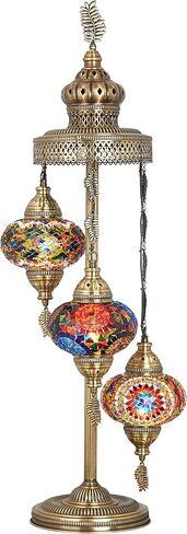 DEMMEX Turkish Moroccan Mosaic Floor & Table Lamp – Handmade Boho Tiffany-Style Light with 3 Large 7" Globes, Artisan Decor, 37" (95cm) Tall, Antique Brass Finish, North American Use (Customizable) in Kuwait
