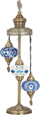 DEMMEX Turkish Moroccan Mosaic Floor & Table Lamp – Handmade Boho Tiffany-Style Light with 3 Large 7" Globes, Artisan Decor, 37" (95cm) Tall, Antique Brass Finish, North American Use (Customizable) in Kuwait