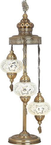 DEMMEX Turkish Moroccan Mosaic Floor & Table Lamp – Handmade Boho Tiffany-Style Light with 3 Large 7" Globes, Artisan Decor, 37" (95cm) Tall, Antique Brass Finish, North American Use (Customizable) in Kuwait