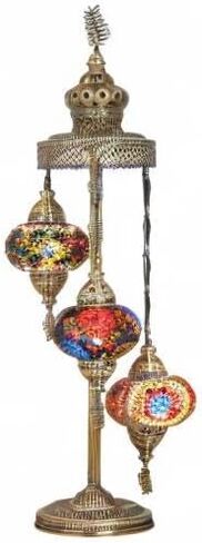 DEMMEX Turkish Moroccan Mosaic Floor & Table Lamp – Handmade Boho Tiffany-Style Light with 3 Large 7" Globes, Artisan Decor, 37" (95cm) Tall, Antique Brass Finish, North American Use (Customizable) in Kuwait