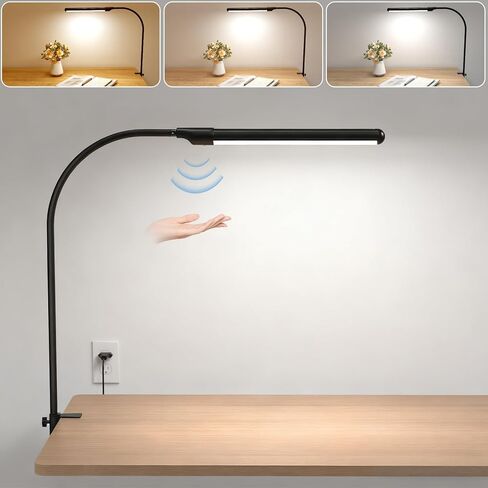 MYPLUS LED Desk lamp with Clamp, Hand Wave Control 5 Color and 10 Level Dimmable LED Clip on Lamp, Bright Table Lights for Home Office,Reading,Desktop Working - White in Saudi Arabia