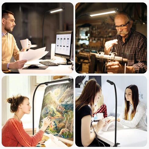 MYPLUS LED Desk lamp with Clamp, Hand Wave Control 5 Color and 10 Level Dimmable LED Clip on Lamp, Bright Table Lights for Home Office,Reading,Desktop Working - White in Saudi Arabia