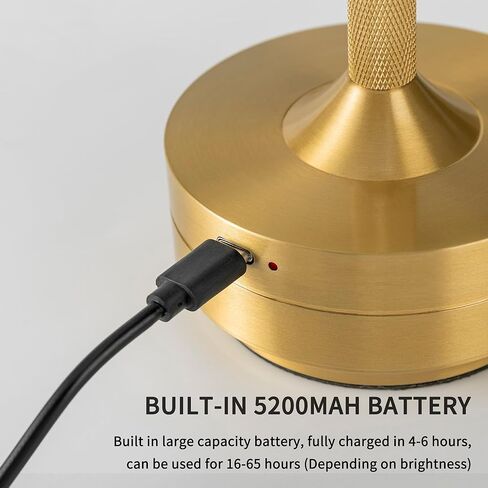 مصباح مكتب LED مصقول باللون الذهبي مع تحكم باللمس، 3 أوضاع للألوان، قابل للتعتيم، بطارية مدمجة بقدرة 5200 مللي أمبير في الساعة، إضاءة خالية من الوميض صديقة للعين، USB من النوع C، قاعدة غير قابلة للانزلاق in Kuwait
