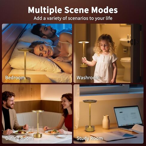مصباح مكتب LED مصقول باللون الذهبي مع تحكم باللمس، 3 أوضاع للألوان، قابل للتعتيم، بطارية مدمجة بقدرة 5200 مللي أمبير في الساعة، إضاءة خالية من الوميض صديقة للعين، USB من النوع C، قاعدة غير قابلة للانزلاق in Kuwait