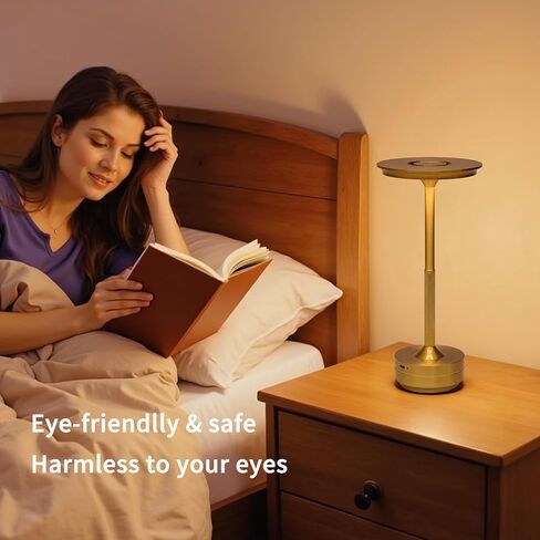 مصباح مكتب LED مصقول باللون الذهبي مع تحكم باللمس، 3 أوضاع للألوان، قابل للتعتيم، بطارية مدمجة بقدرة 5200 مللي أمبير في الساعة، إضاءة خالية من الوميض صديقة للعين، USB من النوع C، قاعدة غير قابلة للانزلاق in Kuwait