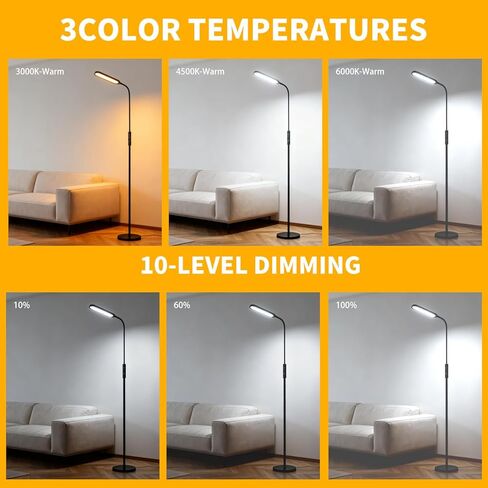 CRI95+ Floor Lamps for Living Room, 18W 3000LM Standing Lamp with 3 Color Temps, Gooseneck Adjustable Dimmable Lamp with Remote, Touch Control for Bedroom, Office, Tattoo Light in Kuwait