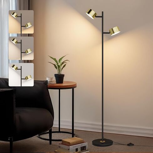 مصباح أرضي LED مع 3 درجات حرارة ألوان، رؤوس مرنة ومفتاح قدم، مصباح قراءة قائم قابل للتعديل للمكتب وغرفة النوم وغرفة المعيشة in Kuwait