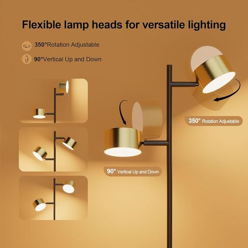 مصباح أرضي LED مع 3 درجات حرارة ألوان، رؤوس مرنة ومفتاح قدم، مصباح قراءة قائم قابل للتعديل للمكتب وغرفة النوم وغرفة المعيشة in Kuwait