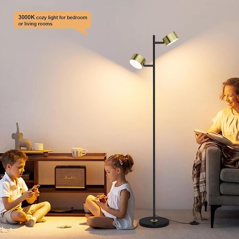 مصباح أرضي LED مع 3 درجات حرارة ألوان، رؤوس مرنة ومفتاح قدم، مصباح قراءة قائم قابل للتعديل للمكتب وغرفة النوم وغرفة المعيشة in Kuwait