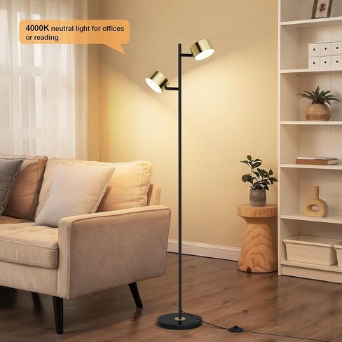 مصباح أرضي LED مع 3 درجات حرارة ألوان، رؤوس مرنة ومفتاح قدم، مصباح قراءة قائم قابل للتعديل للمكتب وغرفة النوم وغرفة المعيشة in Kuwait