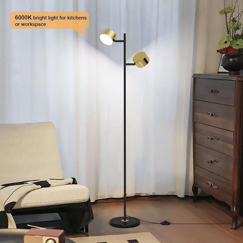 مصباح أرضي LED مع 3 درجات حرارة ألوان، رؤوس مرنة ومفتاح قدم، مصباح قراءة قائم قابل للتعديل للمكتب وغرفة النوم وغرفة المعيشة in Kuwait