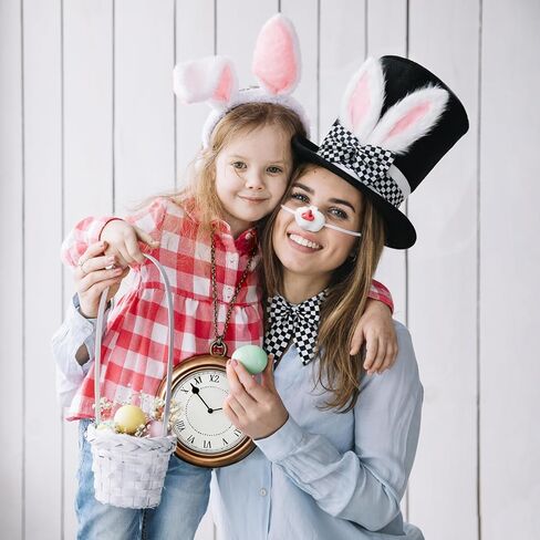 7 PCS White Rabbit Costume Set Adult Easter Bunny Costume Easter Bunny Accessory with Top Hat, Oversized Clock, Bunny Nose and Tail, Mad Hatter Dress Up for Halloween in Saudi Arabia