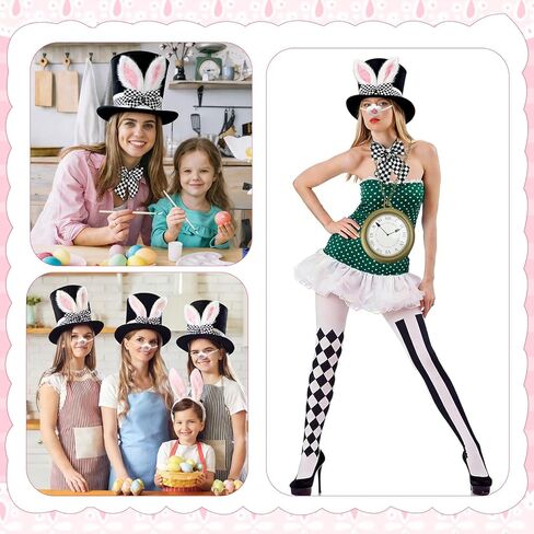 7 PCS White Rabbit Costume Set Adult Easter Bunny Costume Easter Bunny Accessory with Top Hat, Oversized Clock, Bunny Nose and Tail, Mad Hatter Dress Up for Halloween in Saudi Arabia