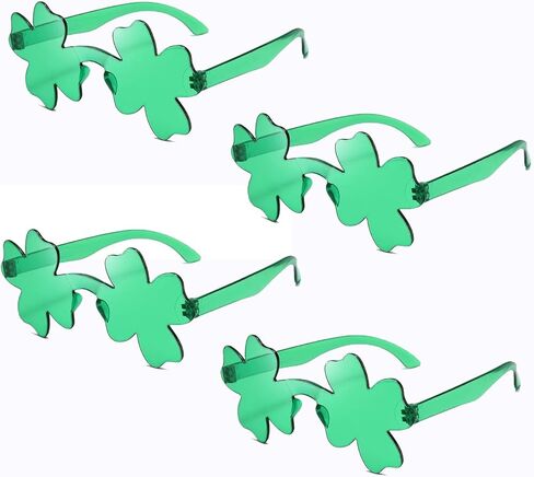 4 Pairs St. Patricks Day Glasses Bulk, Shamrock Sunglasses for Adults Kids, Green Four Leaf Clover Eyewear for Irish Party Favors Costume Accessories in Saudi Arabia