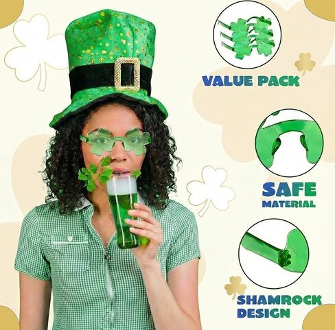 4 Pairs St. Patricks Day Glasses Bulk, Shamrock Sunglasses for Adults Kids, Green Four Leaf Clover Eyewear for Irish Party Favors Costume Accessories in Saudi Arabia
