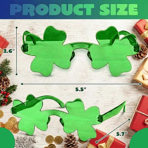 4 Pairs St. Patricks Day Glasses Bulk, Shamrock Sunglasses for Adults Kids, Green Four Leaf Clover Eyewear for Irish Party Favors Costume Accessories in Saudi Arabia
