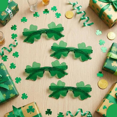 4 Pairs St. Patricks Day Glasses Bulk, Shamrock Sunglasses for Adults Kids, Green Four Leaf Clover Eyewear for Irish Party Favors Costume Accessories in Saudi Arabia