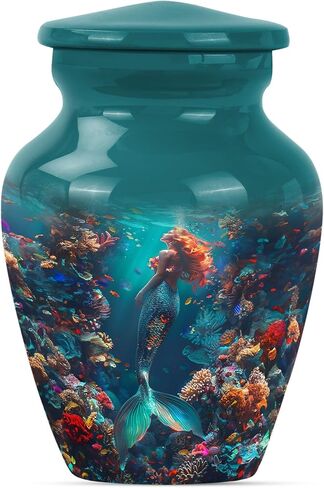 Mermaid Kingdom - Funeral Urns - Cremation Burial Urns - 10 Inch - Large with Velvet Bag - Burial Urns for Ashes - Urn Human Ash Adult Man - Ash Urns for Humans - Decorative Urns for Ashes in Kuwait