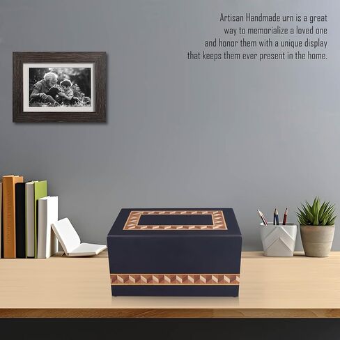 جرة حرق جثث كبيرة من ZIYA لرماد الإنسان والذكور البالغين - صندوق جرة خشبية تذكارية ونعش للرجال والنساء - جرة دفن للبالغين - تصميم حدود سوداء جرة مزخرفة كبيرة للأب والأم in Kuwait