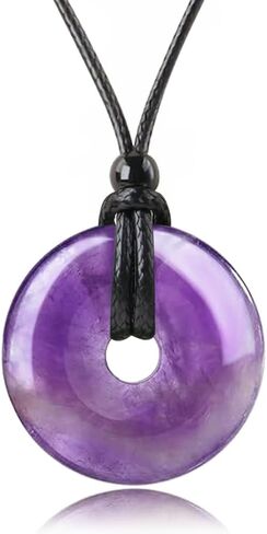 اليدوية الكريستال الطبيعي قلادة قلادة لاكي عملة الأحجار الكريمة قلادة دونات Pendnat مع كريستال الشفاء قابل للتعديل للرجال in Kuwait