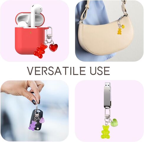 Tizee 5-Pack Colorful Gummy Bear Keychain with Heart Pendant - Creative Bag Charm for Car Keys, Cellphones, Backpacks, Resin Animal Shaped Decor Accessory in Kuwait