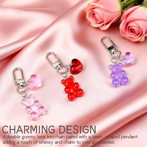 Tizee 5-Pack Colorful Gummy Bear Keychain with Heart Pendant - Creative Bag Charm for Car Keys, Cellphones, Backpacks, Resin Animal Shaped Decor Accessory in Kuwait