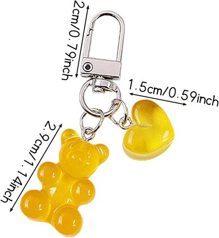 Tizee 5-Pack Colorful Gummy Bear Keychain with Heart Pendant - Creative Bag Charm for Car Keys, Cellphones, Backpacks, Resin Animal Shaped Decor Accessory in Kuwait
