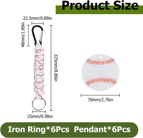 6Pcs Baseball Braided Lanyard Keychain Baseball Acrylic Pendant Decorations with Iron Rings Polyester Braiding Keychain for Sports Eenthusiast Game Day Team Gift in Saudi Arabia