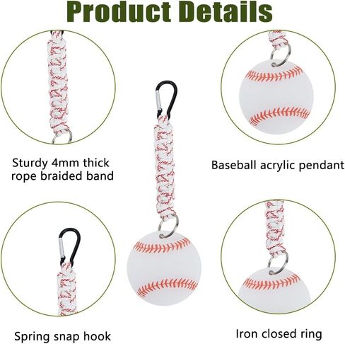 6Pcs Baseball Braided Lanyard Keychain Baseball Acrylic Pendant Decorations with Iron Rings Polyester Braiding Keychain for Sports Eenthusiast Game Day Team Gift in Saudi Arabia