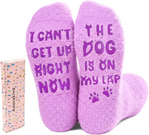 Mothers Day Gifts for Mom Grandma Wife- Funny Dog Mom Fuzzy Slipper Socks, Teacher Appreciation Gifts for Women, Christmas Purple Gifts for Dog Lovers in Kuwait