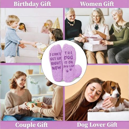 Mothers Day Gifts for Mom Grandma Wife- Funny Dog Mom Fuzzy Slipper Socks, Teacher Appreciation Gifts for Women, Christmas Purple Gifts for Dog Lovers in Kuwait