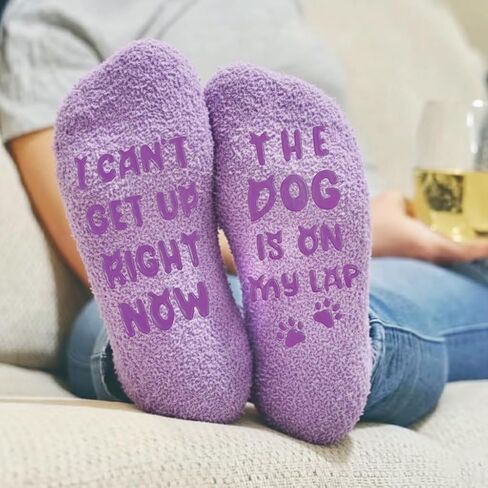 Mothers Day Gifts for Mom Grandma Wife- Funny Dog Mom Fuzzy Slipper Socks, Teacher Appreciation Gifts for Women, Christmas Purple Gifts for Dog Lovers in Kuwait