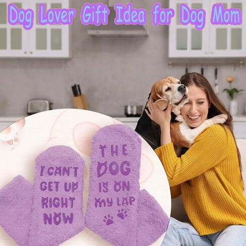 Mothers Day Gifts for Mom Grandma Wife- Funny Dog Mom Fuzzy Slipper Socks, Teacher Appreciation Gifts for Women, Christmas Purple Gifts for Dog Lovers in Kuwait