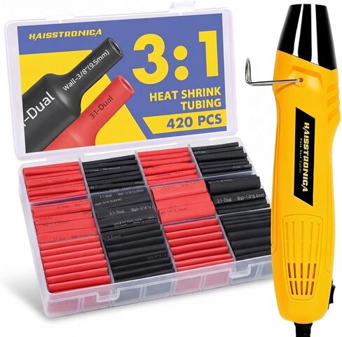 haisstronica 420PCS Heat Shrink Tubing Kit, 3:1 Adhesive Lined Heat Shrink Tube with 350W Mini Heat Gun, Waterproof Insulated Shrink Wrap for Automotive Marine Wiring Repair in Saudi Arabia