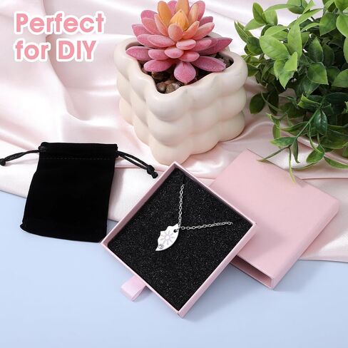 2PCS Small Jewelry Gift Box with 2 Black Velvet Bag, Cardboard Jewelry Boxes for Bracelets Necklaces Earrings Birthday Christmas Jewelery Gift Wrapping, 3.54x3.54x0.71in (Pink) in Saudi Arabia